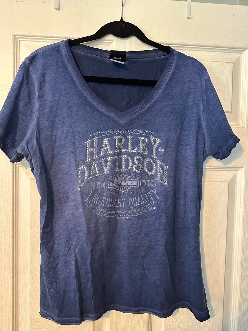 Harley-Davidson Women's Washed Blue V-Neck Tee with Stud Logo